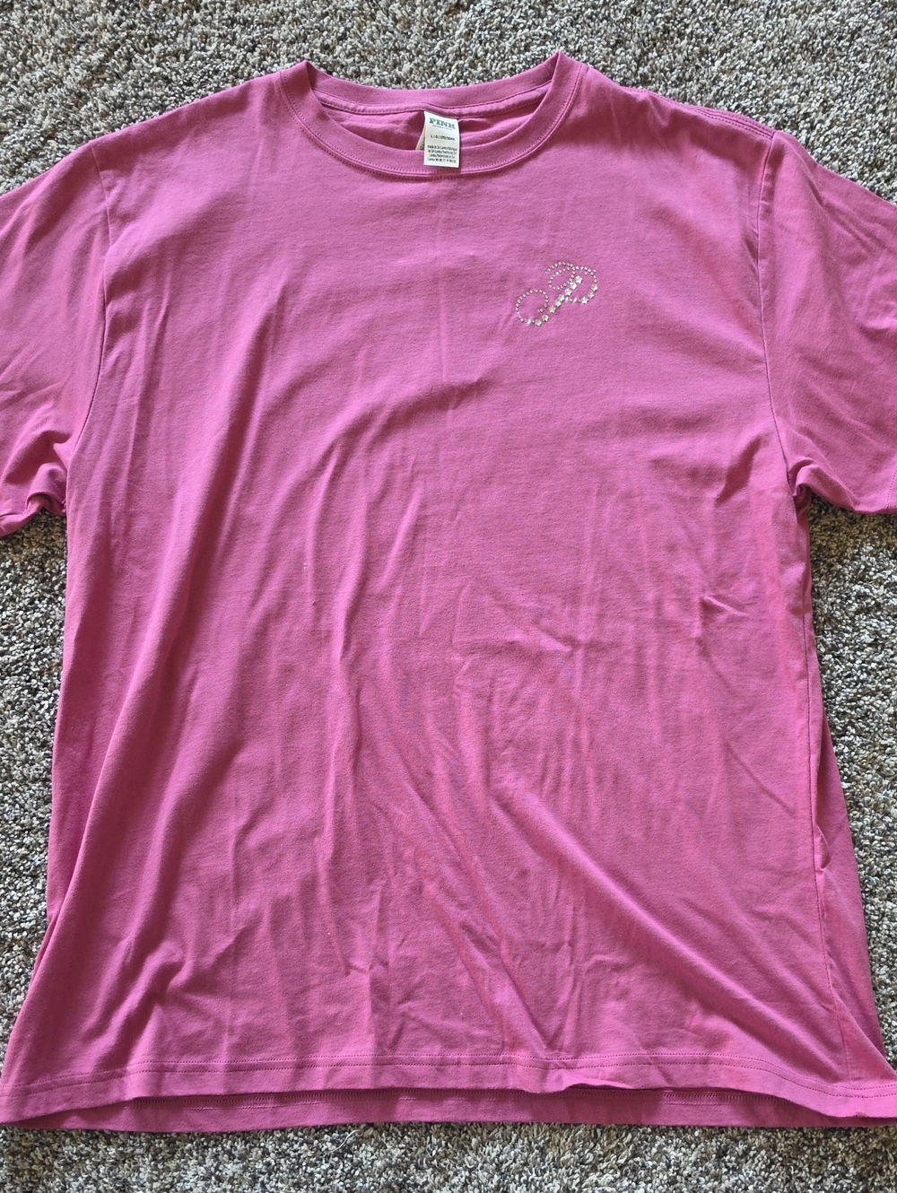 Vs PINK Victoria's Secret Campus Tee Sz L NWT Stars Rhinestone 'P' Bling
